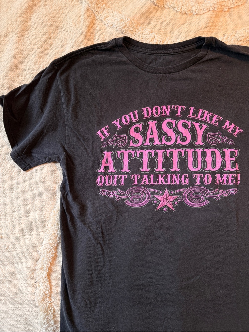 Black Graphic Tee with Pink 'Sassy Attitude' Print